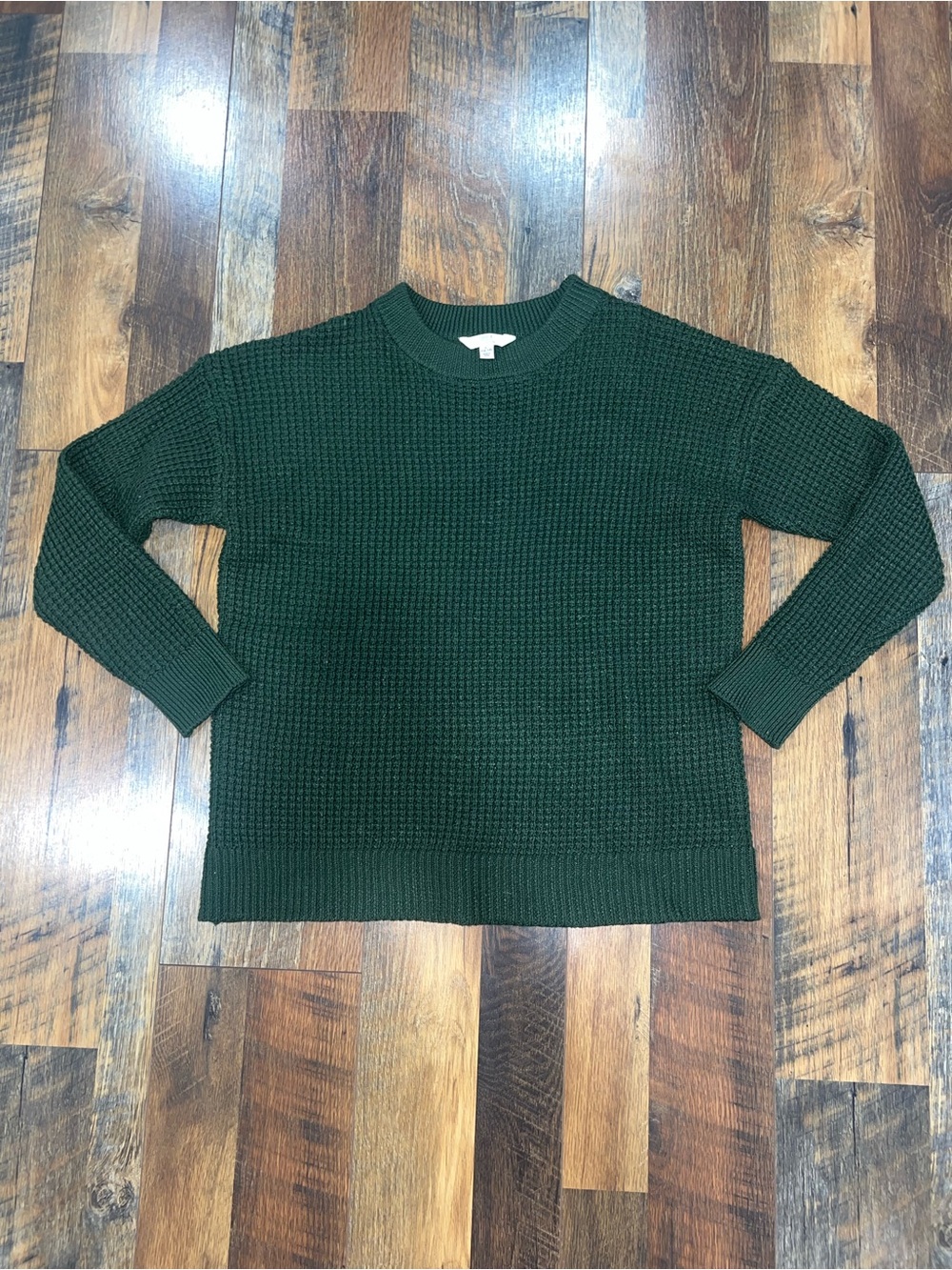 Time and Tru Forest Green Waffle Crewneck Sweater